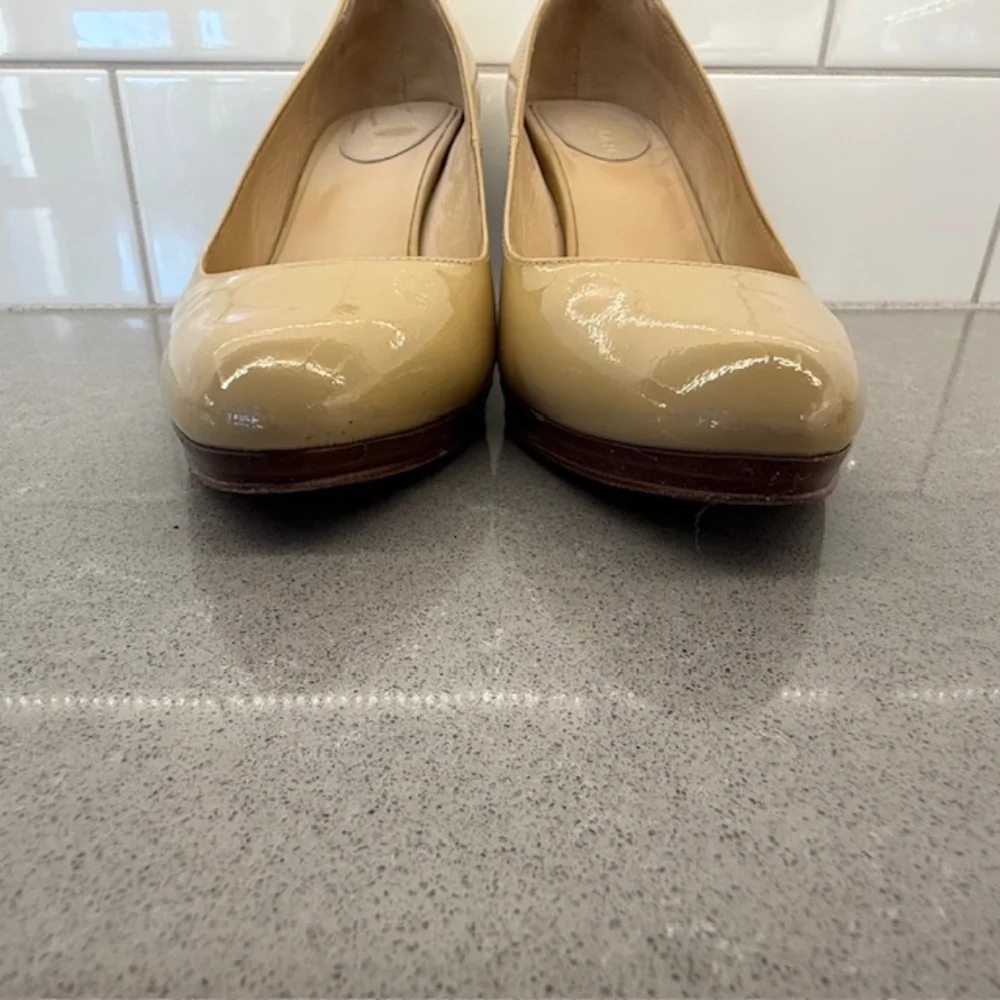 Women Cole Haan Margot Pump II Nougat Beige Patent Leather Wood 3